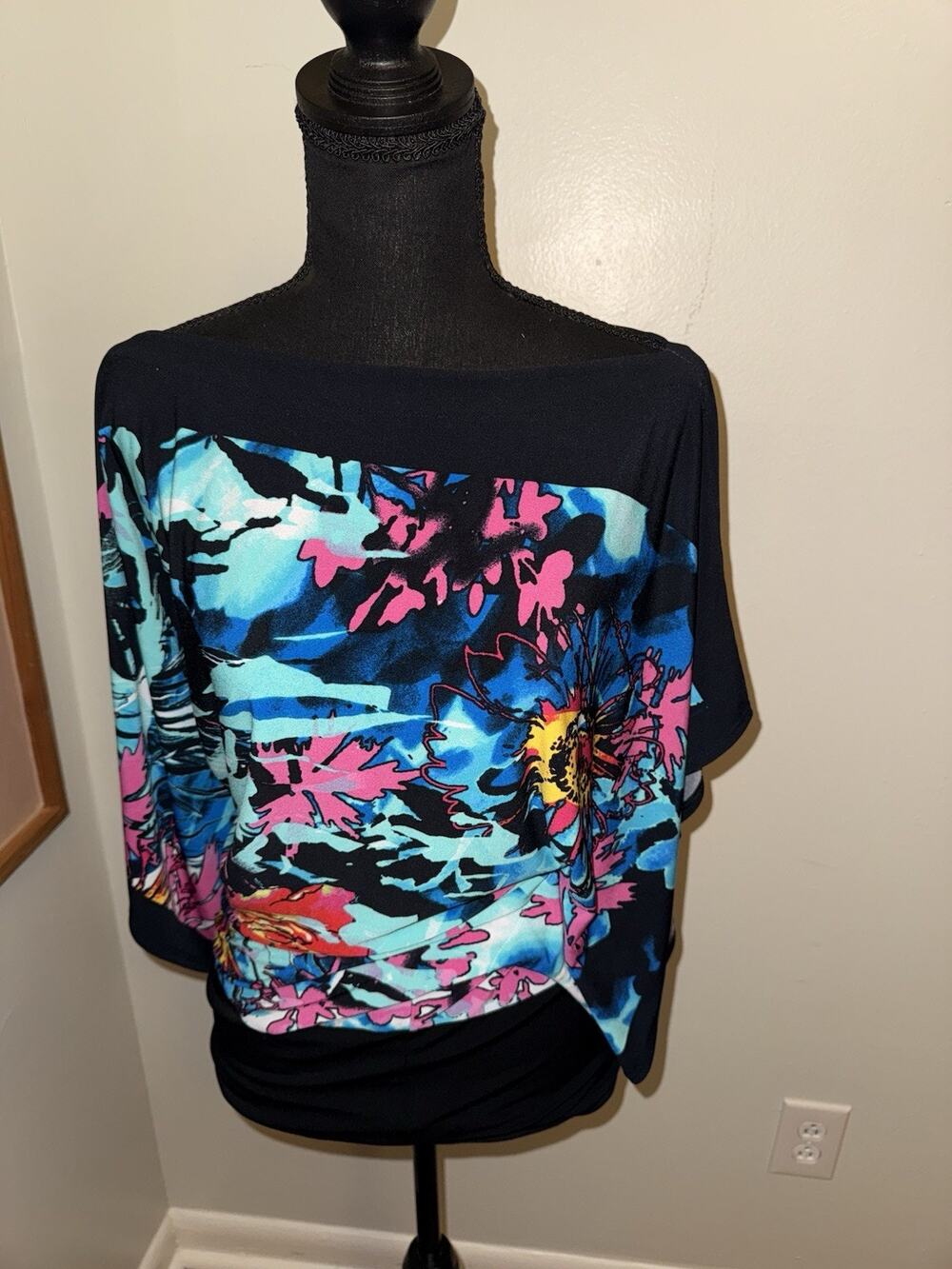Cache Floral Kimono Sleeve Blouse Fitted Bottom Y2K Watercolor XS